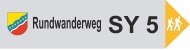 Schild für den Rundwanderweg SY 5 mit Wappen und Wanderersymbol auf grauem Hintergrund., © Touristik GmbH Gerolsteiner Land Schild für den Rundwanderweg SY 5 mit Wappen und Wanderersymbol auf grauem Hintergrund., © Touristik GmbH Gerolsteiner Land