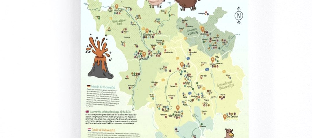 General view of the Vulkaneifel Children's map with colourful illustrations, © Touristik GmbH Gerolsteiner Land General view of the Vulkaneifel Children's map with colourful illustrations