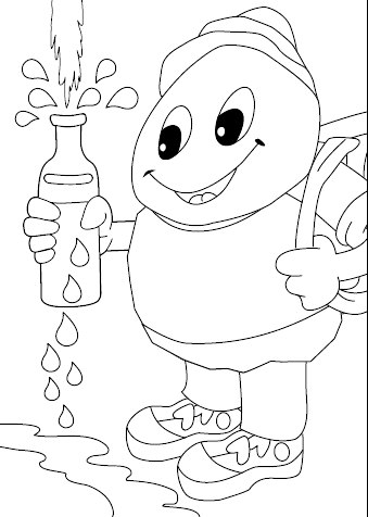 White colouring page from the colouring book entitled ‘Mit Willi Basalt durchs Gerolsteiner Land’ (With Willi Basalt through the Gerolstein region)., © Touristik GmbH Gerolsteiner Land White colouring page from the colouring book entitled ‘Mit Willi Basalt durchs Gerolsteiner Land’ (With Willi Basalt through the Gerolstein region) featuring a picture of Willi Basalt at a water source.