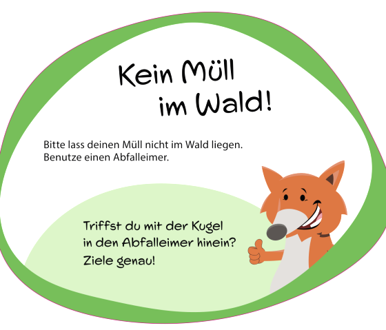 Information sign ‘No litter in the forest!’, © hochkant Information sign ‘No litter in the forest!’ with fox mascot