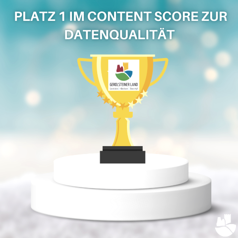 Platz 1 im Content Score zur Datenqualität
, © Touristik GmbH Gerolsteiner Land Grafik eines Pokals, worauf das Logo der Ferienregion angebracht ist.