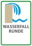 One logo shows a stylized waterfall and the lettering 'WASSERFALL RUNDE' in grey on a white background with a green border., © Touristik GmbH Gerolsteiner Land One logo shows a stylized waterfall and the lettering 'WASSERFALL RUNDE' in grey on a white background with a green border., © Touristik GmbH Gerolsteiner Land