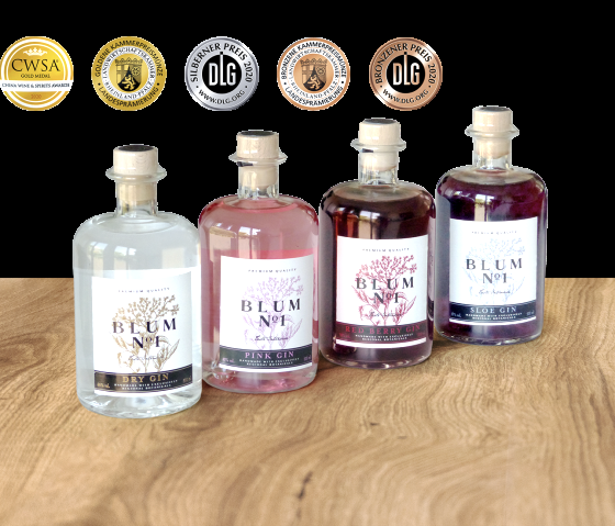 Sortiment Blum Gin, © Blum Gin Manufaktur Sortiment Blum Gin, © Blum Gin Manufaktur