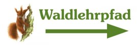 Logo mit einem Eichhörnchen, das einen Ast hält, und dem Schriftzug 'Waldlehrpfad' mit einem Pfeil nach rechts., © Natur im Bild GmbH Logo mit einem Eichhörnchen, das einen Ast hält, und dem Schriftzug 'Waldlehrpfad' mit einem Pfeil nach rechts., © Natur im Bild GmbH