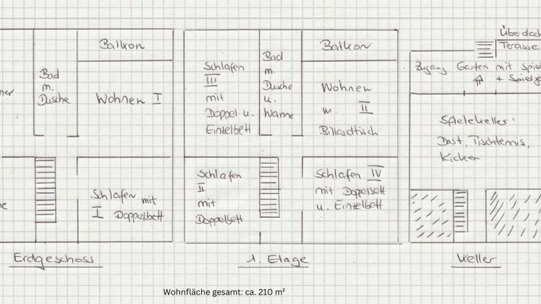 Een plattegrond van een huis met gelabelde kamers. De verschillende kamers zijn duidelijk getekend, inclusief slaapkamer, woonkamer en keuken.