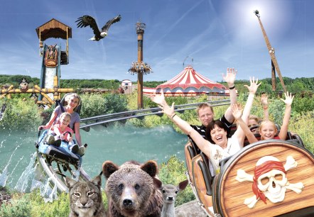 Meerdere personen in attracties en attracties in het Eifelpark Gondorf