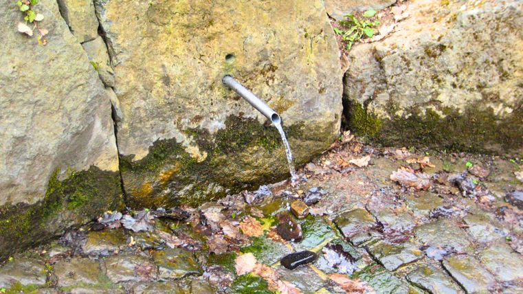 Wasser, das aus dem Hahn der Quelle fließt