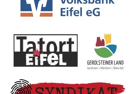 Logo's van Volksbank Eifel eG, Tatort Eifel, Gerolsteiner Land en Syndikat
