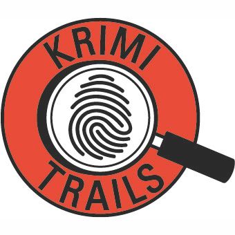 Logo von Krimi Trails mit Lupe und Fingerabdruck.