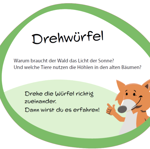 Informatiebord "Draaiende Kubus" met vosmascotte.