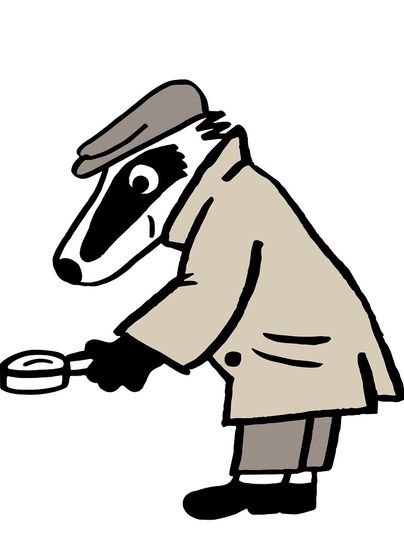 Illustration eines Dachses in Detektivkleidung mit Lupe.