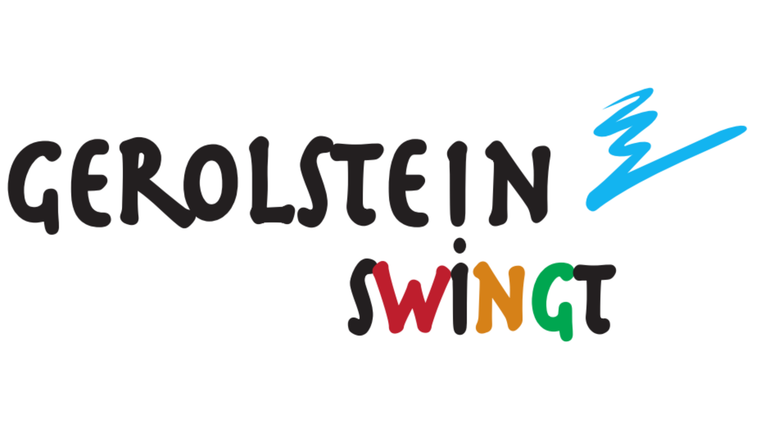 The image shows the lettering "GEROLSTEIN SWINGT" in bold, black font. Above it are blue lines that resemble lightning. The word "SWINGT" is partly colored in bright hues.