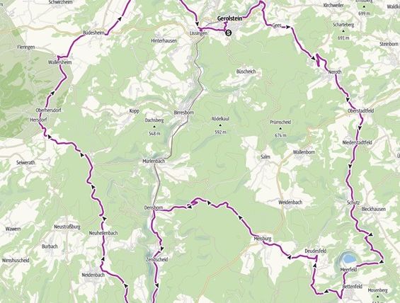 Karte mit der markierten Route um Gerolstein.