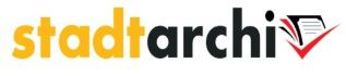 Logo mit dem Wort 'stadtarchiv' und einem stilisierten Dokument mit Häkchen.