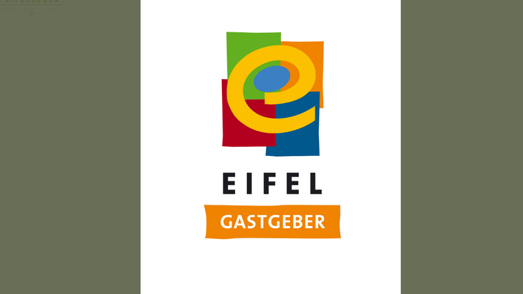 A colorful logo with various geometric shapes and the text "EIFEL GASTGEVER". It conveys a sense of hospitality and the Eifel region.