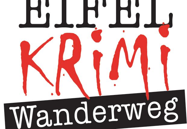 Logo des Eifel Krimi Wanderwegs mit blutroter Schrift.