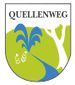 Logo avec l'inscription 'Quellenweg', montre un paysage stylisé avec un arbre, une source d'eau et des plantes.