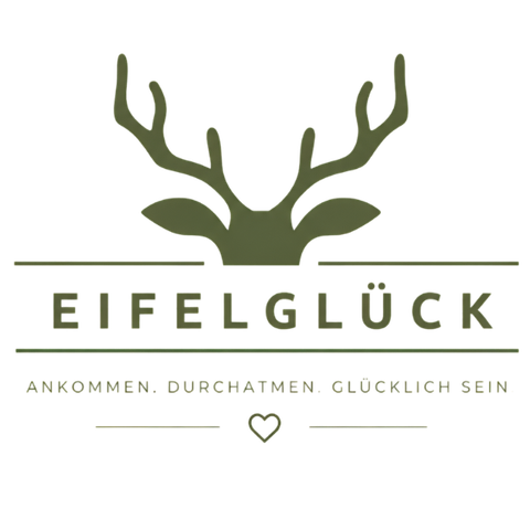 A logo with the inscription "Eifelglück". It features a stylized antler and conveys a sense of nature and relaxation.