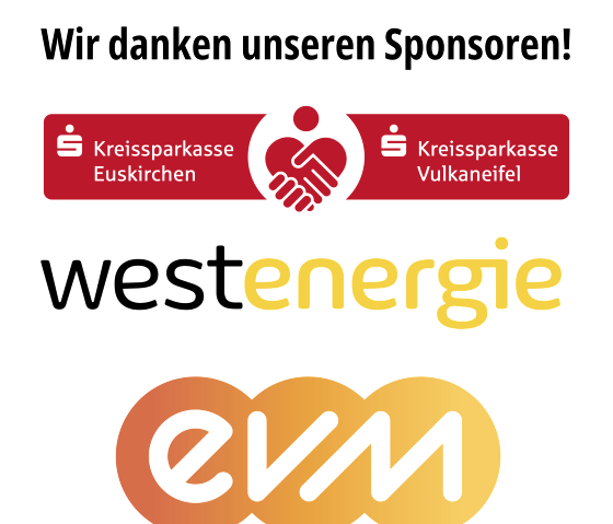 Sponsorenlogos KSK, westenergie, evm, © Kreissparkasse Euskirchen; Kreissparkasse Vulkaneifel; Westenergie AG; Energieversorgung Mittelrhein AG