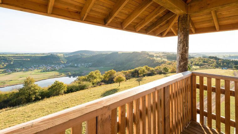 View of the Meerfelder Maar and the surrounding landscape from the observation tower.