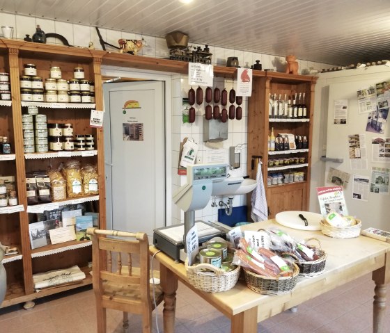 Gr&ouml;ner Hof shop with a wide range of its own regional food products such as sausage, cheese, pasta and honey.