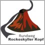 Stylized volcano graphic with the text 'Rundweg Rockeskyller Kopf' underneath., © Touristik GmbH Gerolsteiner Land