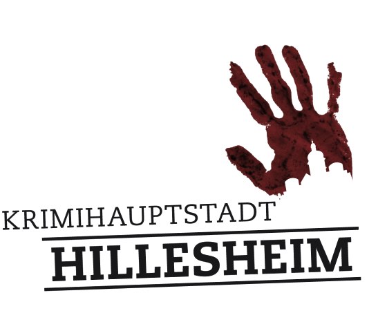Logo der Krimihauptstadt Hillesheim mit einem roten Handabdruck und dem Schriftzug 'KRIMIHAUPTSTADT HILLESHEIM' in Schwarz., © Touristik GmbH Gerolsteiner Land