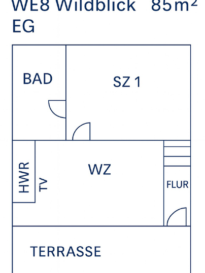 Un plan d'un appartement avec les désignations pour la salle de bain (BAD), la chambre (CH 1), le salon et la salle à manger (SAL), la terrasse et d'autres pièces. La superficie est de 85 m².