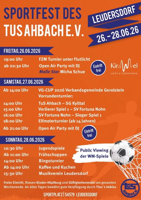 Hier is de oranje-blauwe sportfestivalaankondiging van TuS Ahbach.