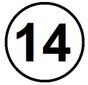 Schwarze Zahl 14 in einem schwarzen Kreis auf weißem Hintergrund.
