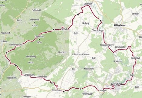 Routenverlauf auf einer regionalen Karte