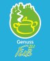 Logo with a yellow pot in front of a green landscape with castle and trees, text: Pleasure on foot on a blue background., © Touristik GmbH Gerolsteiner Land