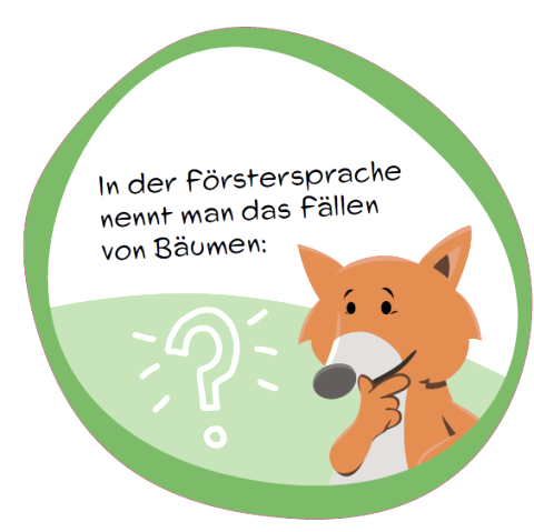 Quiz sign on forester language with fox mascot.