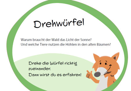 Informatiebord "Draaiende Kubus" met vosmascotte.