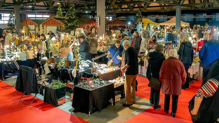 The indoor Christmas market with its set up stalls