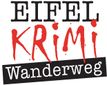 Logo des Eifel Krimi Wanderwegs mit blutroter Schrift.