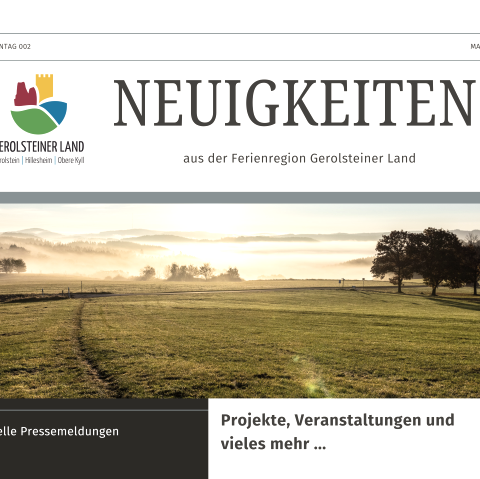 Voorpagina van een krant met de grote kop “Nieuws”. Daaronder staat een foto van het landschap en daarnaast het logo van de vakantieregio.
