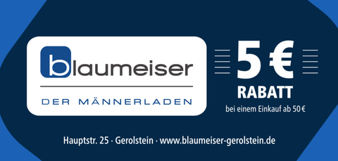 Gutschein über 5 € Rabatt bei einem Kauf ab 50 € bei Blaumeiser Der Männerladen
